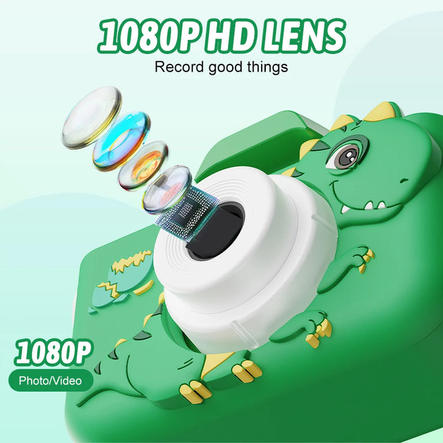 Kids Camera 1080HD Children Digital Camera for Kids with Silicone Protective Case Dinosaur Toy Camera Birthday Gift Boy Ages 3-6