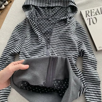 Vintage Coat Zipper Slim Y2k 2000s Womens Goth Punk Streetwear Polo Jacket Sweatshirt Basics Hoodie Autumn Winter Fashion Grunge
