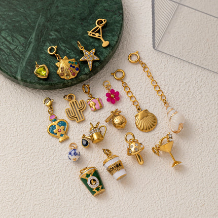 Stainless Steel DIY Cactus Coffee Cup Love Butterfly Pendant Vacuum Plated 18K Gold in Furnace charms for jewelry
