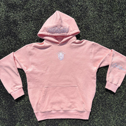 Vintage Letter Embroidered Pink Long Sleeved Pullover Y2K Fashion Personality American Street Autumn Winter Sports Loose Hoodies