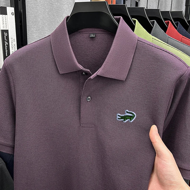 100% Cotton High-End Men New Short-Sleeved Polo Shirt Lapel Button Embroidery British Style Fashion Snug Hot-Selling Men's Wear
