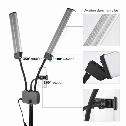 45W LED Video Light Double Arms Fill LED Light Selfie Light Long Strips LED Light for Photo Studio Live Broadcast Tiktok Stream