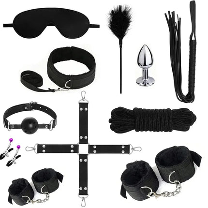 Sex Bondage BDSM Restraints Handcuffs Ankle Cuff Blindfold Whip Rope Nipple Clamps Anal Toys Adult Games Sexy Toys for Couples