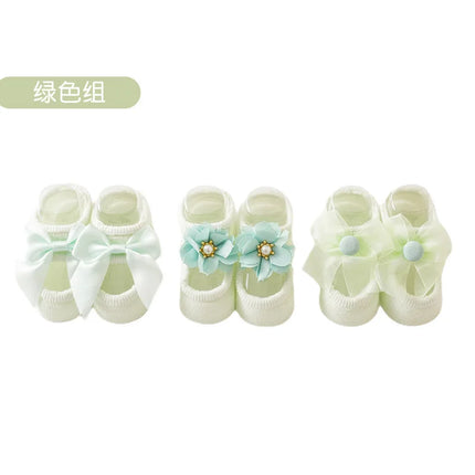 1 Pair Cute Baby Socks Girls Spring Newborn Kids Flower Bowknot Lace Non-slip Children Floor Anti Skid Toddler Slipper