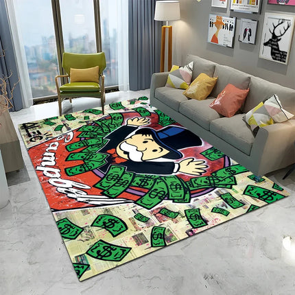 Dollar Monopoly Cartoon Retro Games Carpet Rug for Home Living Room Bedroom Sofa Doormat Decor,kids Area Rug Non-slip Floor Mat