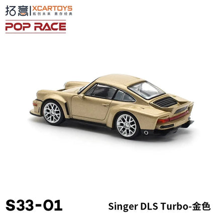 In Stock POP RACE 1:64 PR640132 Porsche Singer DLs Turbo Gold, Skyline GT-R (R34) V-Spec Il Alloy Die Cast Car Model