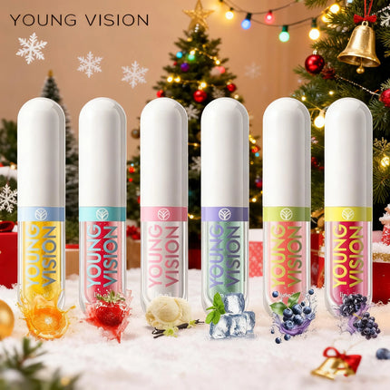 YOUNG VISION 6-Color Refreshing Fruit Flavored Moisturizing Lip Oil Set Colorful, Hydrating, and Moisturizing Lip Gloss