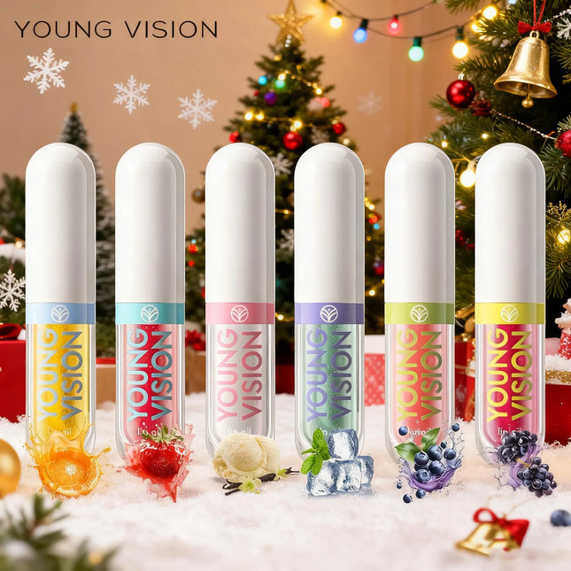 YOUNG VISION 6-Color Refreshing Fruit Flavored Moisturizing Lip Oil Set Colorful, Hydrating, and Moisturizing Lip Gloss