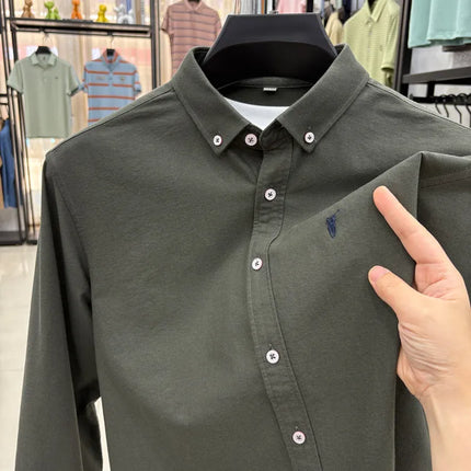100% Cotton Corduroy Shirt - Green Long Sleeve M-4XL - Spring Autumn Slim Fit Candy Color Collection