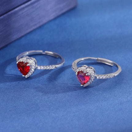 Exquisite Luxury Colorful Hearts Crystal Ring Full of Zircon Opening Adjustable Finger Ring for Women Jewellery Accessories Gift