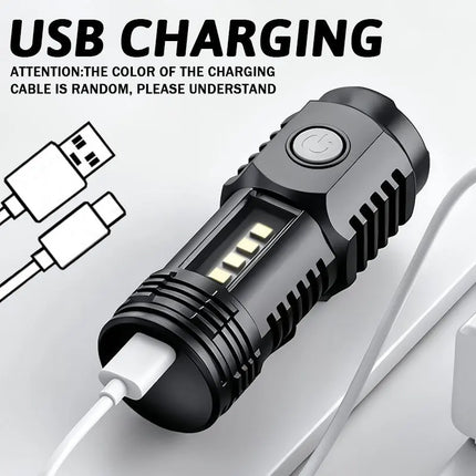 3LED+COB Super Bright Mini Flashlight USB Rechargeable,SD5304 5 Modes Pocket Torch with Clip for Outdoor Camping Emergency