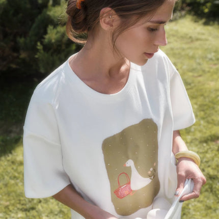 Sumuyoo Cotton Women's Fashionable Printed T-shirt Casual Vintage Fashion Hip Hop Loose Top 230g/m³ Printing Short Sleeve