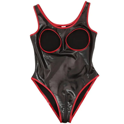 S-5XL Wet Look PVC Tank Catsuit Hollow Out Shiny PU Leather Zipper Open Crotch Bodysuit Tight Sexy Body Teddies Clubwear Unitard