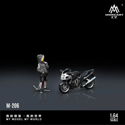 *In stock*MoreArt 1:64 BR1100XX Bone Dragon Motorcycle Cool Girl Figure Resin Model, Miniature Scene Decoration Gift&Display