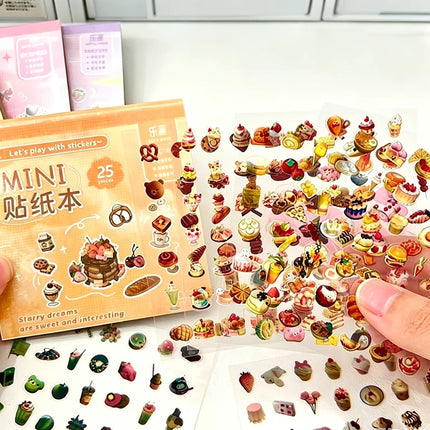 Cartoon Mini Sticker Book Tiny Pet Food Stickers Book Children Girls Nail Sticker Decor DIY Notebook Scrapbook Planner Decals