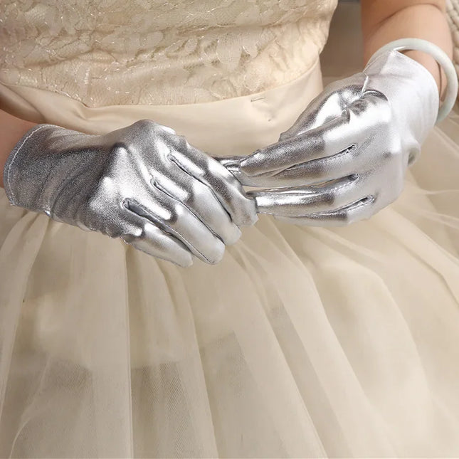 Imitation Leather Short Gloves Sexy Patent Leather Gloves for Women Lolita Dance Gloves Halloween Full Fingers Shiny Black Gloves