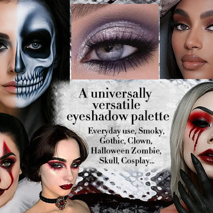 Goth Makeup Gray Black Eyeshadow Palette, Grunge Smokey Eye Eyeshadow Palette Highly Pigmented, Blendable Chrome Glitter Silver