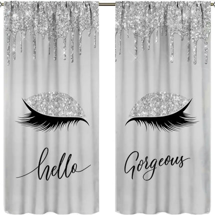 Lips Curtains, Retro Comic Pop Art Girl Applying Red Lipstick Makeup Concept Halftone Background Blackout Rod Pocket Curtains