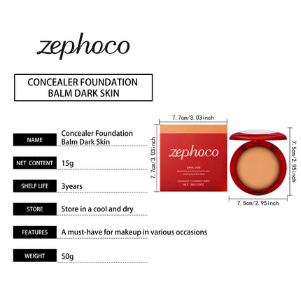 Zephoco Balm Foundation Blemish Cover Moisturizing Skin Brightening Products High Coverage Makeup Concealer Foundation Cream 15g
