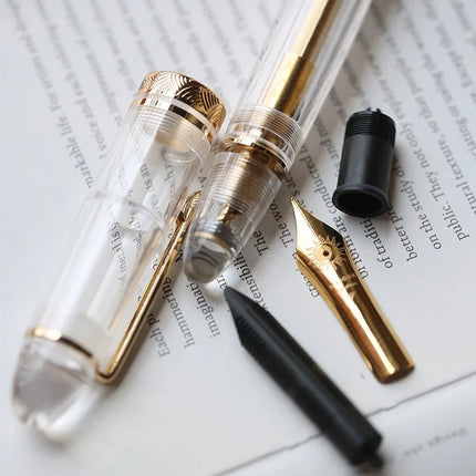 MAJOHN P140 Transparent Fountain Pen Sun Nib Metal Copper Piston Light Resin Body PK X159 9019 Stationery School Supplies