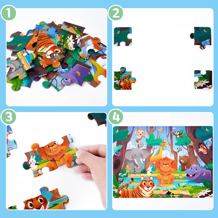 Kids Cartoon Animal Jigsaw Puzzles Montessori Educational Toys Parent-Child Theme Game Paper Educational Gift for Children