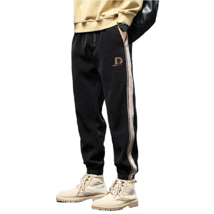 Trendy American Style Men's Fleece Lined Loose Fit Sweatpants Winter Casual Sports Trousers Low Elasticity Youth Popular Long...