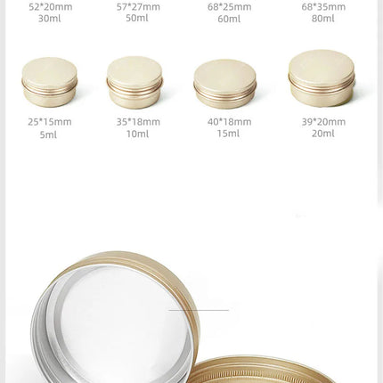 10/20/50/100pcs 10g 15g Aluminum Jar 30g 50g Matte Golden Aluminum Cans Cream Lip Blam Case Storage Pot Cosmetic 150g MC2312081