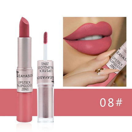 Double-Ended Velvet Matte Lipstick with Long-Lasting Effect, Brightening and Complexion-Enhancing Lipstick Pen for Autumn and Winter, Non-Transfer Matte, Valentine's Day Gift Lipstick