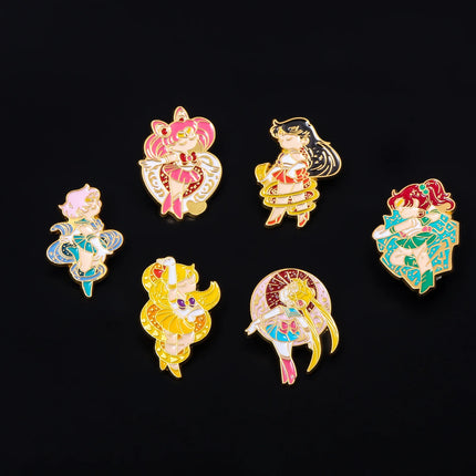 Anime Cartoon Moon Tsukino Usagi Enamel Keychain Necklace for Women Girl Magic Brooch Aino Minako Pin Cosplay Jewelry Gift