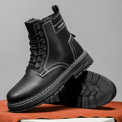 Men's High-Top Leather Combat Boots | Durable & Stylish | Work & Casual Footwear