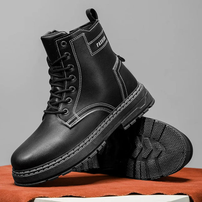 Men's High-Top Leather Combat Boots | Durable & Stylish | Work & Casual Footwear