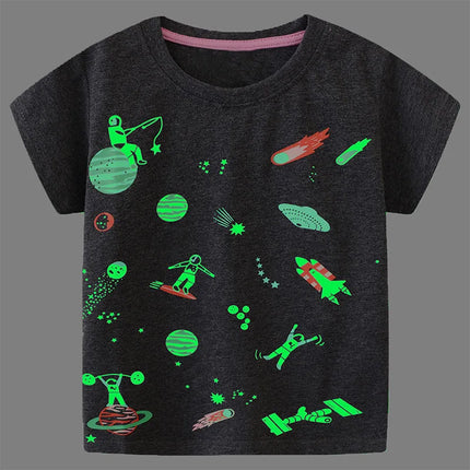 Little maven 2026 New Fashion Boys T-shirt Summer Luminous Dinosaur Animal Cotton Causal Clothes Lovely Tops for Kids 2-7 year