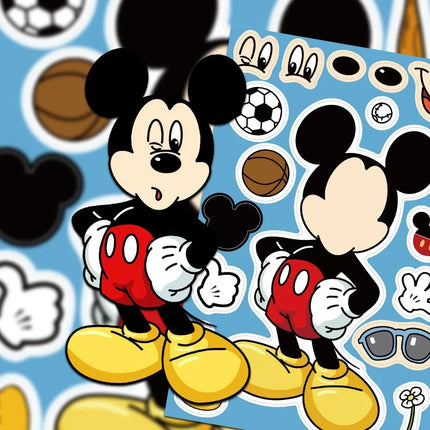 8/16sheets Disney Mickey Minnie Make a Face Puzzle Stickers Cute Cartoon DIY Assemble Jigsaw Toy Party Game Reward Sticker Gifts