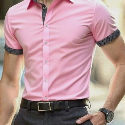 Men's short-sleeved shirt summer slim casual dress light and thin elastic no iron business shirt fashion luxury all seasons