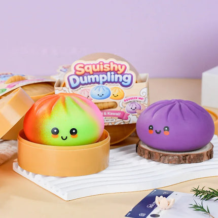 Colorful Dumpling Squishes Blind Box Stress Balls Fidget Sensory Toys Simulation Food Squishies Bun with Steamer Squeeze Toy
