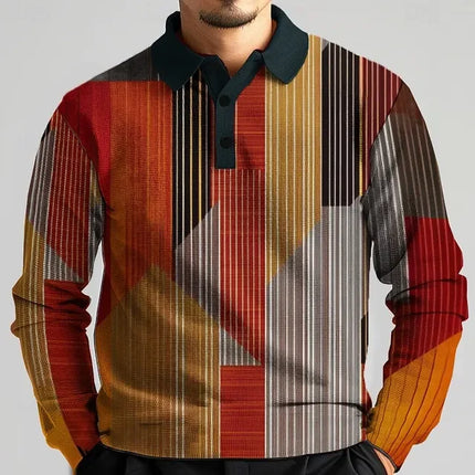 Men's 3D Printed Retro Plaid Pattern Golf Shirt Long Sleeve Polo Shirt Business Casual Formal Button Collar Autumn and Winter