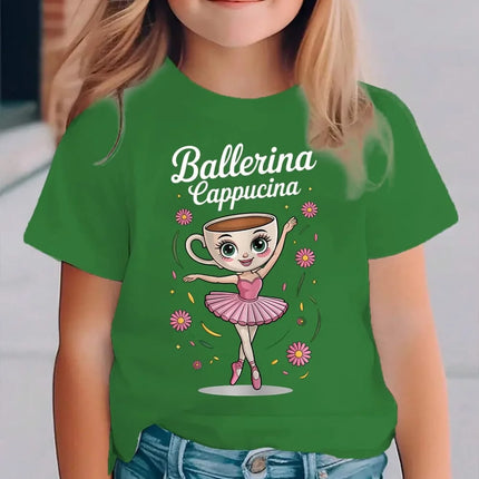 Italian Brainrot Cute Meme T-Shirt for Girls Clothes Ballerina Cappuccino Print Tee Tops Pink Summer Kawaii Outfits Streetwear