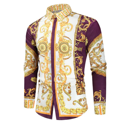 2023 New Men's 3D Digital Print Fashion Slim Fit Long Sleeve Shirt Smooths Your Silhouette Cross-Border Wholesale
