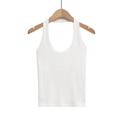 ETJ 2025 New Product: Women's Sexy Hot Girls Outfit - Halter Neck, Stretchy, Slim Fit, Backless, Versatile, Solid Color Top