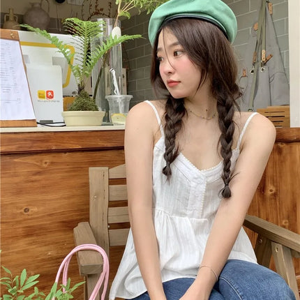 Pure Cotton Mini Strap Vest Women's Youthful Solid Color Versatile Sweet First Love Sle Casual Comfortable Top