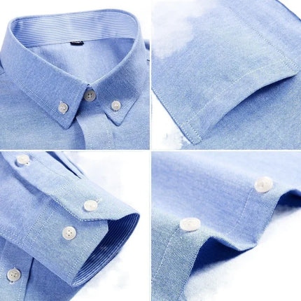New Men's Oxford Spinning Short Sleeve Solid Color Tooling Business Casual White Shirt Slim Fit Trend Long Sleeve Casual Shirts