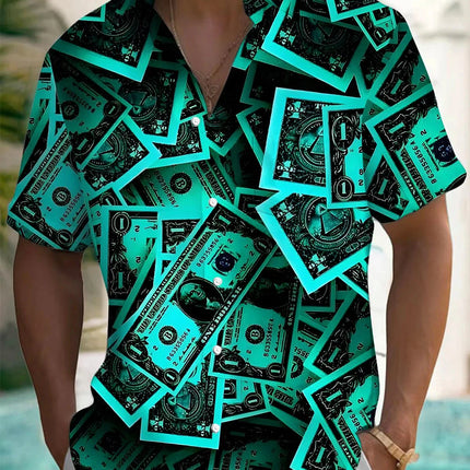 Men's Playing Cards and Dice Printed Short Sleeve Shirt Polyester Fabric Suitable for Summer Vacation and Casual Outing Shirts