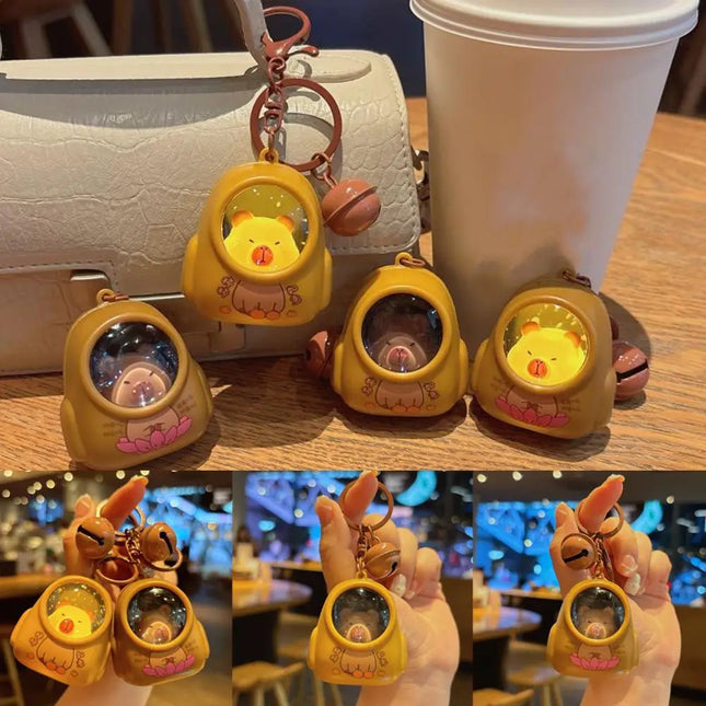 Cute Kapibala Small Night Light Keychains Kawaii Bag Hang Celebrity Atmosphere Light Key Chain Space Capsule Trinket Friend Gift