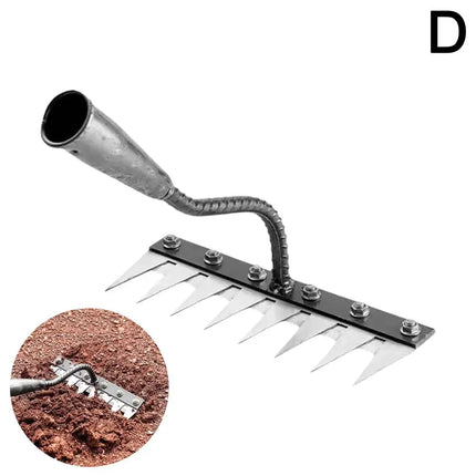 5/6/7/8 Teeth Carbon Steel Garden Hand Rake Farm Tool Weeding Scarifier Agricultural Nail Harrow Metal Harrow Garden WeedingTool