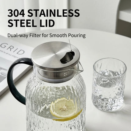 Glass Water Pitcher with Lid Large Capacity Heat Resistant Borosilicate Glass Carafe for Hot Cold Water Iced Tea Juice Beverage