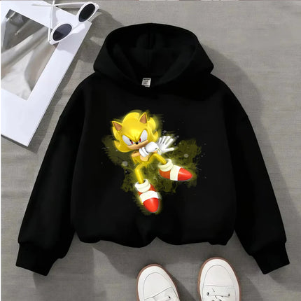 Kids Sonic The Hedgehog Hoodie Boys Girls Golden Super Sonic Print Sweatshirt Long Sleeve Casual Pullover Children's Cartoon