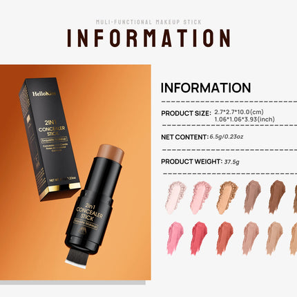 Double-head Face Bronzer Contour Stick Cream Makeup Light Dark Shadow Lasting Concealer Facial Brighten Contouring With Brush