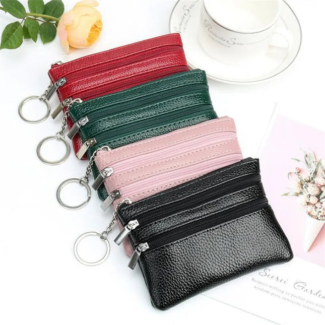 Women Men Leather Coin Purse Wallet Clutch Double Zipper Small Change Soft Bag Mini Card Cash Holder Dollars Pocket
