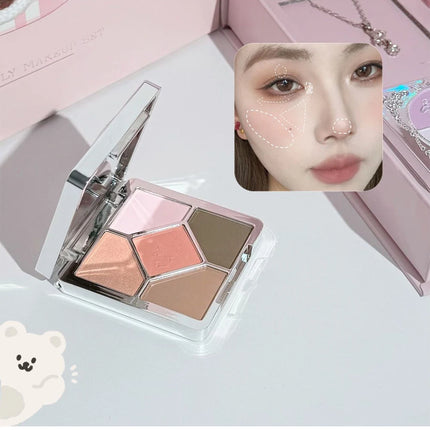 ART VALUE 7PC Makeup Sets Include 3 Colors Matte Lip Mud,1 Pressed Powder,1 Blush,1 Eyes Palette,1 Necklace Beauty Makeup Sets