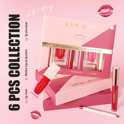 HANDAIYAN 6-Piece Matte Long-Lasting Color Moisturizing Waterproof Lip Liner Set Lip Liner + Lip Gloss + Lip Lacquer Set